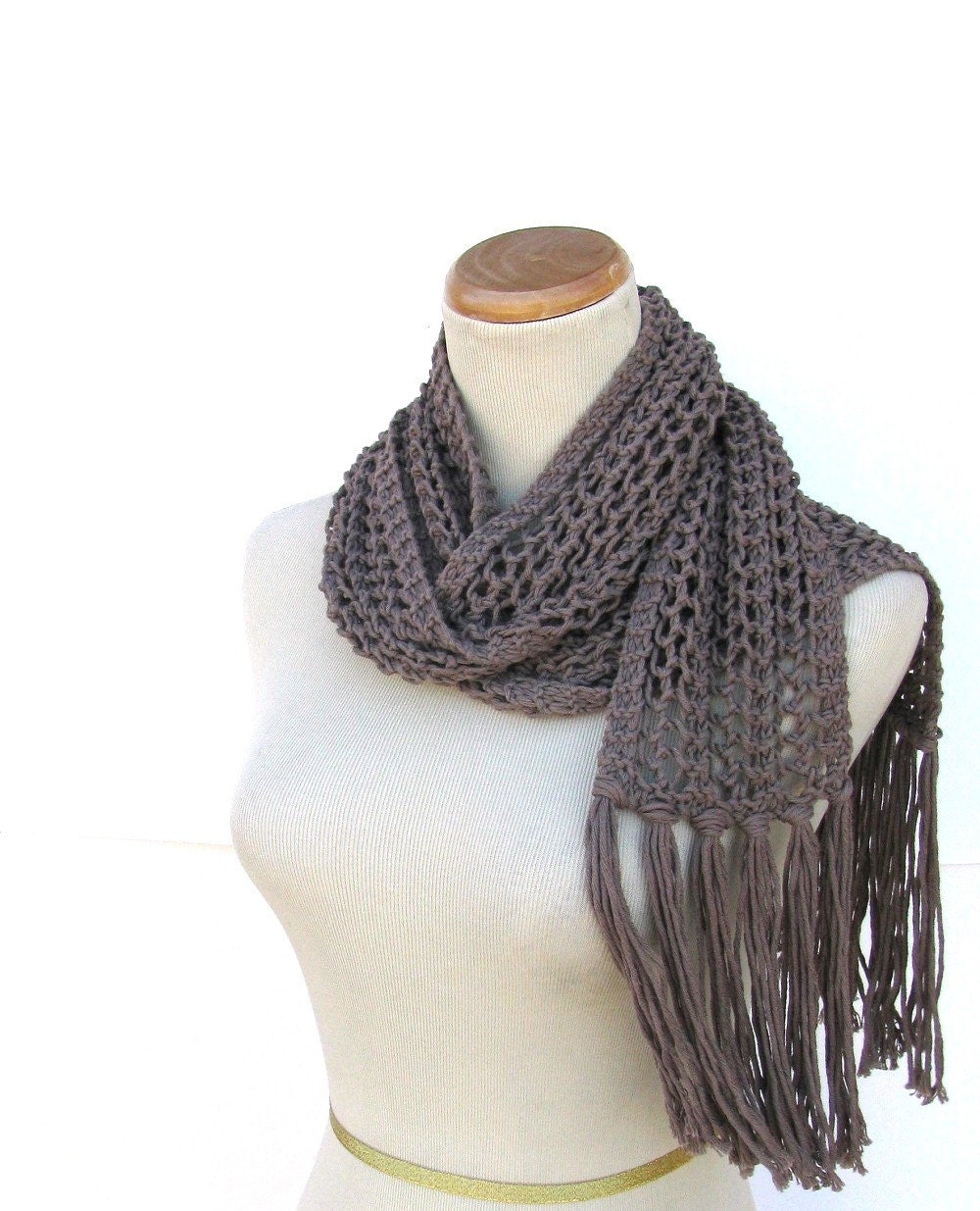 Taupe Hand Knit Scarf  - Organic Cotton Brown