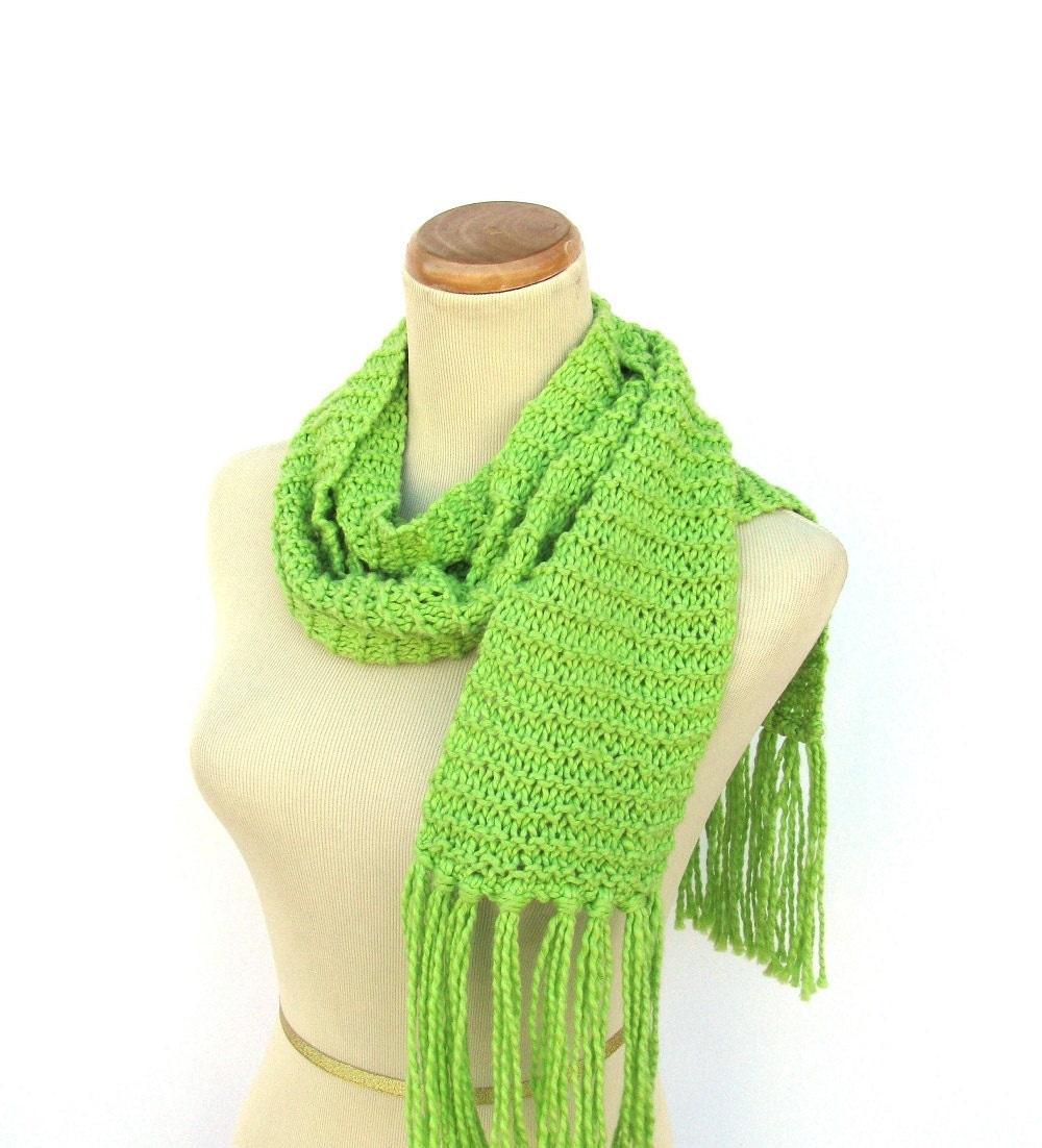 Lime Green Hand Knit Scarf