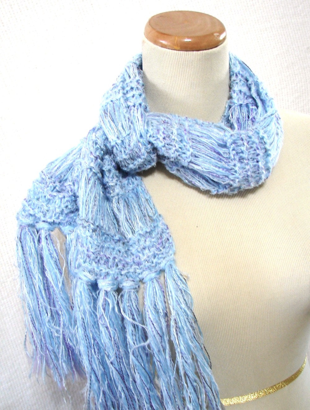 Lavender Showers Hand Knit Scarf - Blue and Lavender
