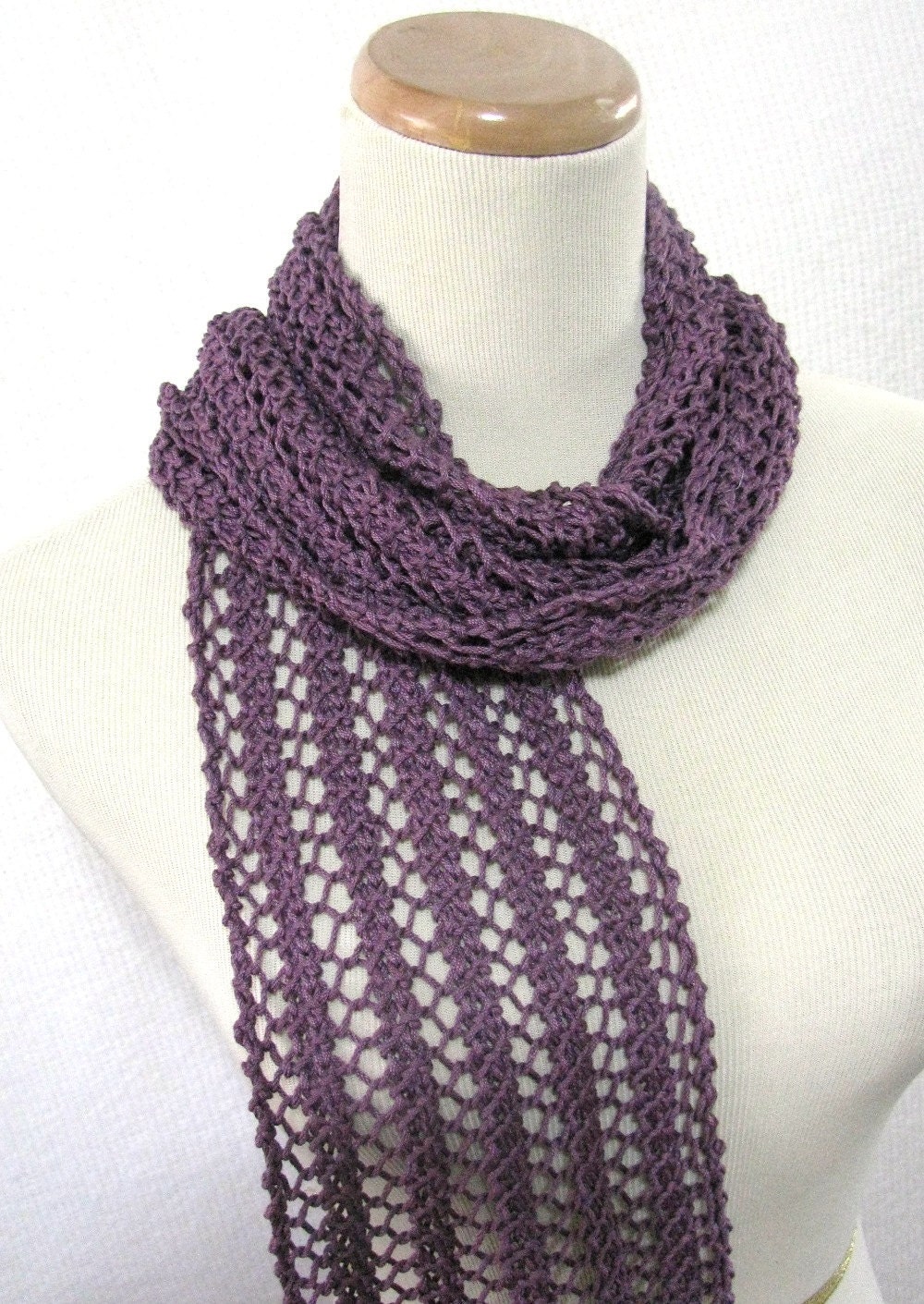 Plum Lace Hand Knit Scarf - Great for Spring or Summer