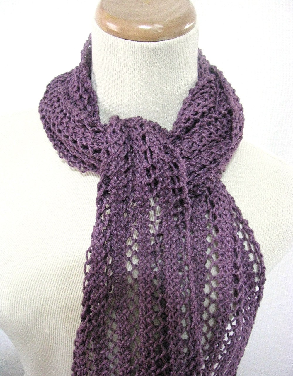 Plum Lace Hand Knit Scarf - Great for Spring or Summer