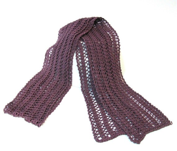 Plum Lace Hand Knit Scarf - Great for Spring or Summer