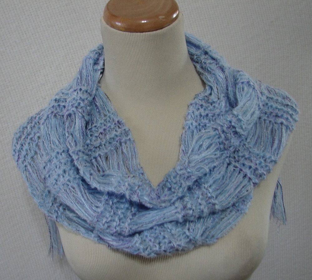 Lavender Showers Hand Knit Scarf - Blue and Lavender
