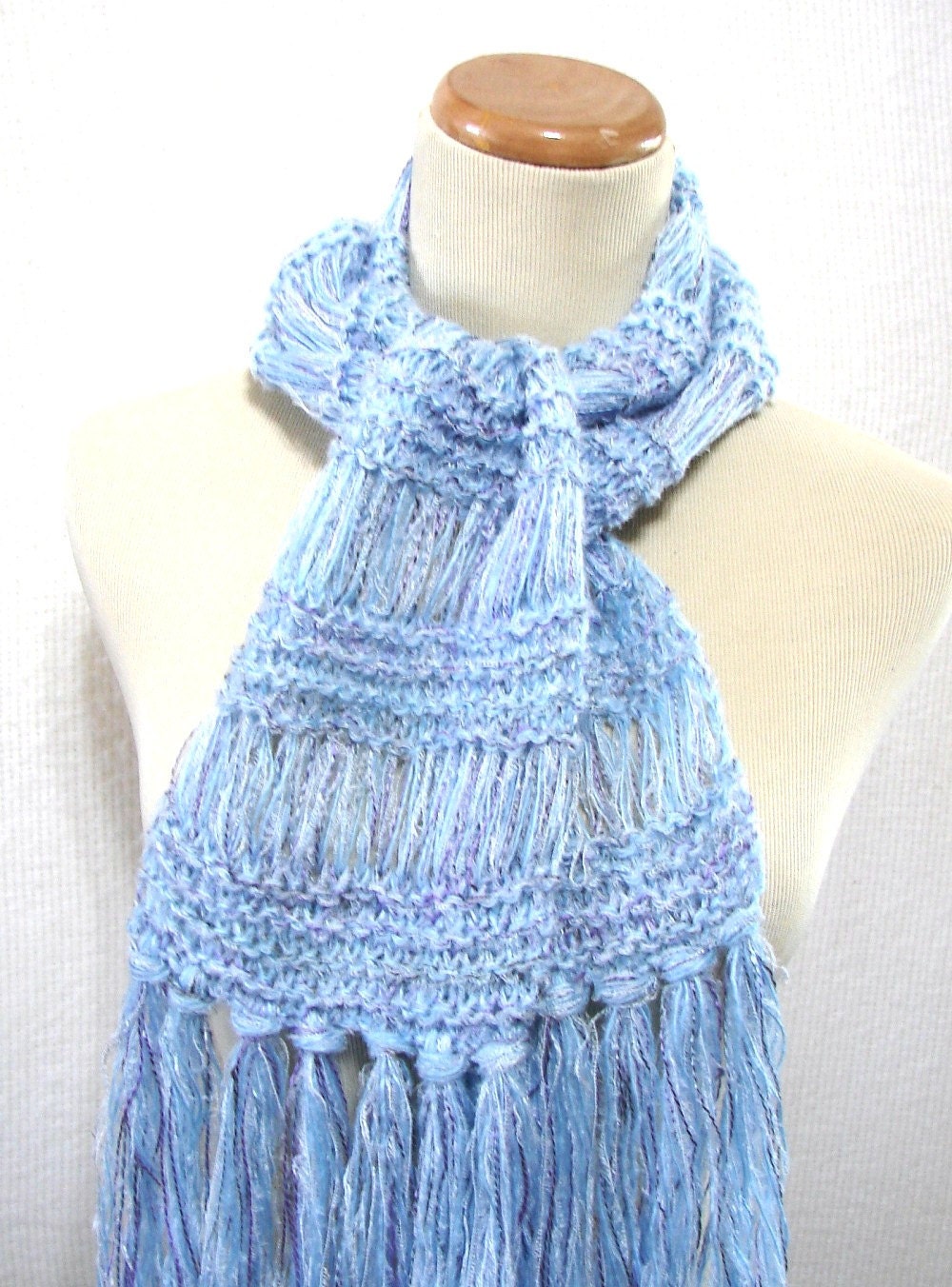 Lavender Showers Hand Knit Scarf - Blue and Lavender