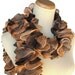 Ruffled Hand Knit Scarf - Brown Peach Orange
