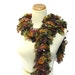 Hand Knit Ruffled Scarf - Brown Green Burgundy Orange