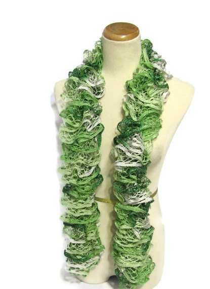 Holiday Hand Knit Scarf - Ruffled - Variegated Green