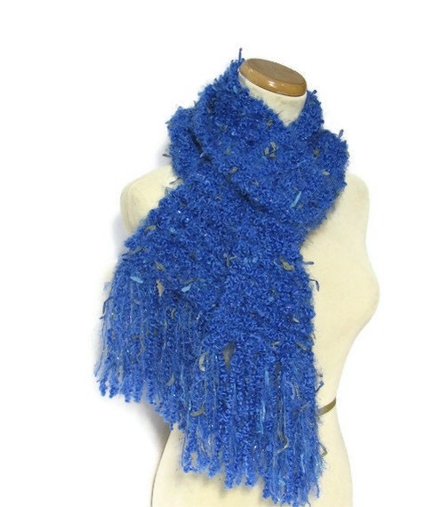 Electric Blue Hand Knit Scarf