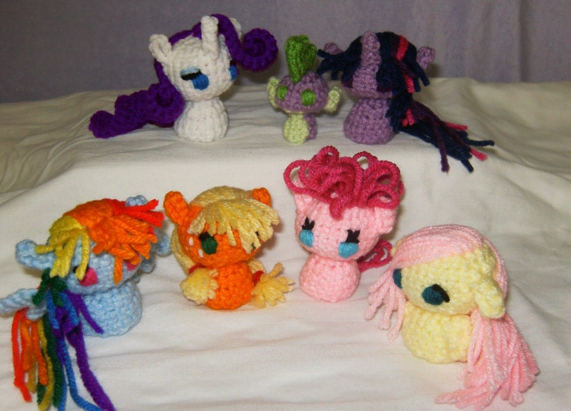 Amigurumi Mane Cast - 6 ponies plus Spike