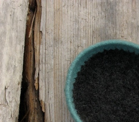 shallow felted wool bowl  - seafoam and charcoal