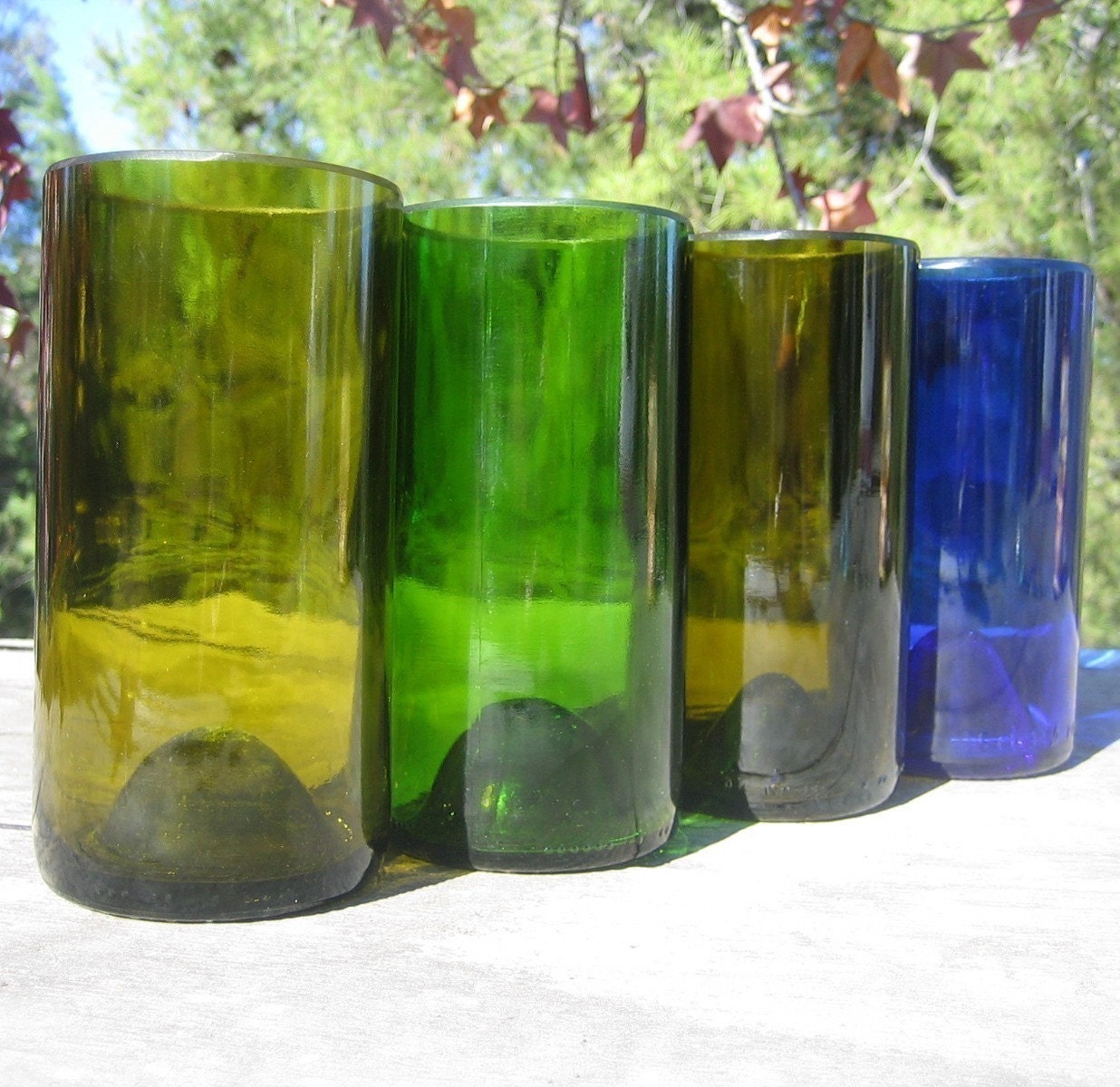 Four Tall Recycled Glass Bottles from Wine and Vodka