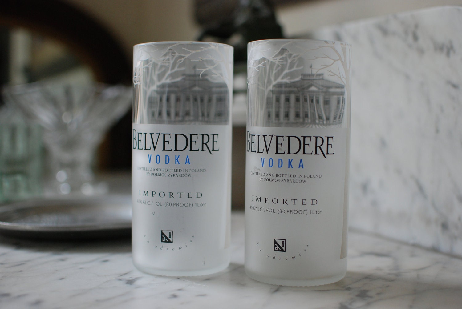Two Belvedere Vodka Tumblers  // Reclaimed Glass Bottles