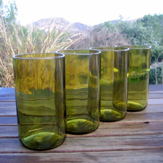 Recycled Wine Bottle Glasses Tumblers Tall Amber eco-friendly, sustainable, upcycled glassware