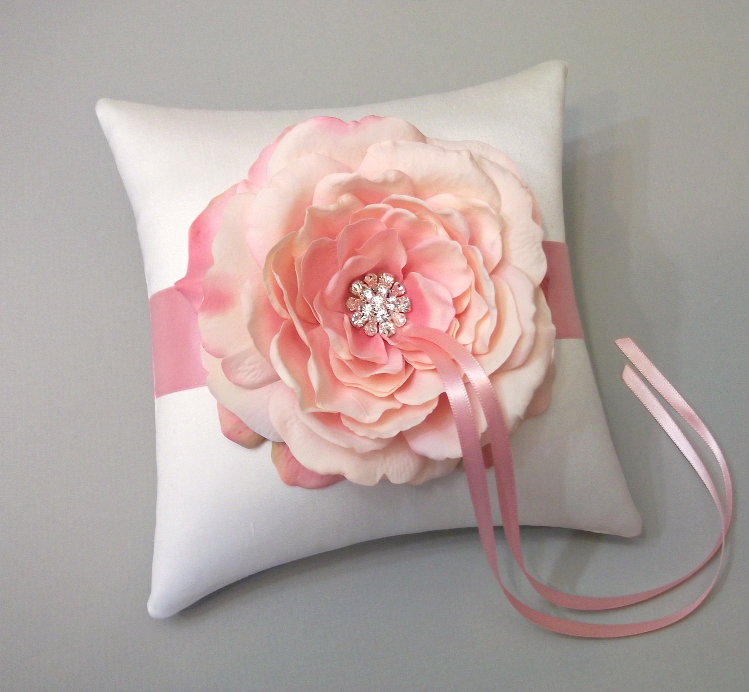 Light Pink Garden Rose and Ivory Silk Ring Bearer Pillow