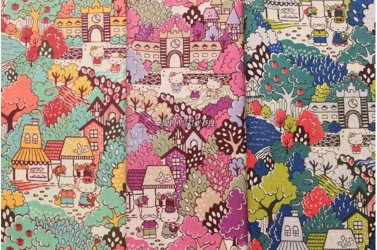 3 pcs of Liberty tana lawn printed in Japan - Hello Kitty - Town