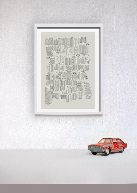 Buildings and Cars Print - 8x10 or A4