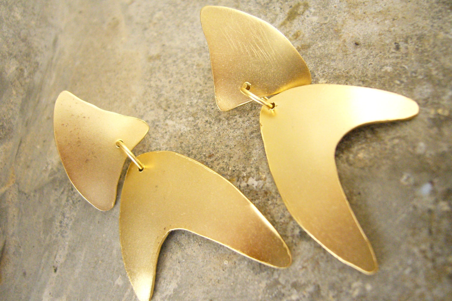 Geometric Jewelry Emorphic Shaped Dangle Contemporary Post Earrings- Sterling Silver Gold Plated