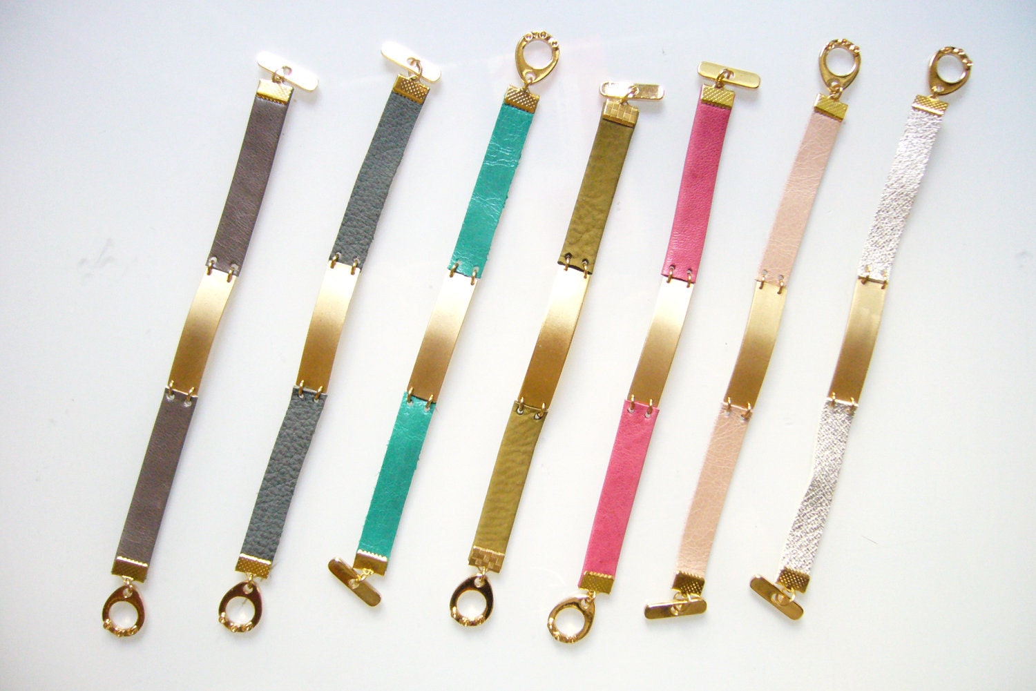 ID Plate Bracelet- Bar Bracelet Leather and Gold Signet Bracelet-  His or Hers