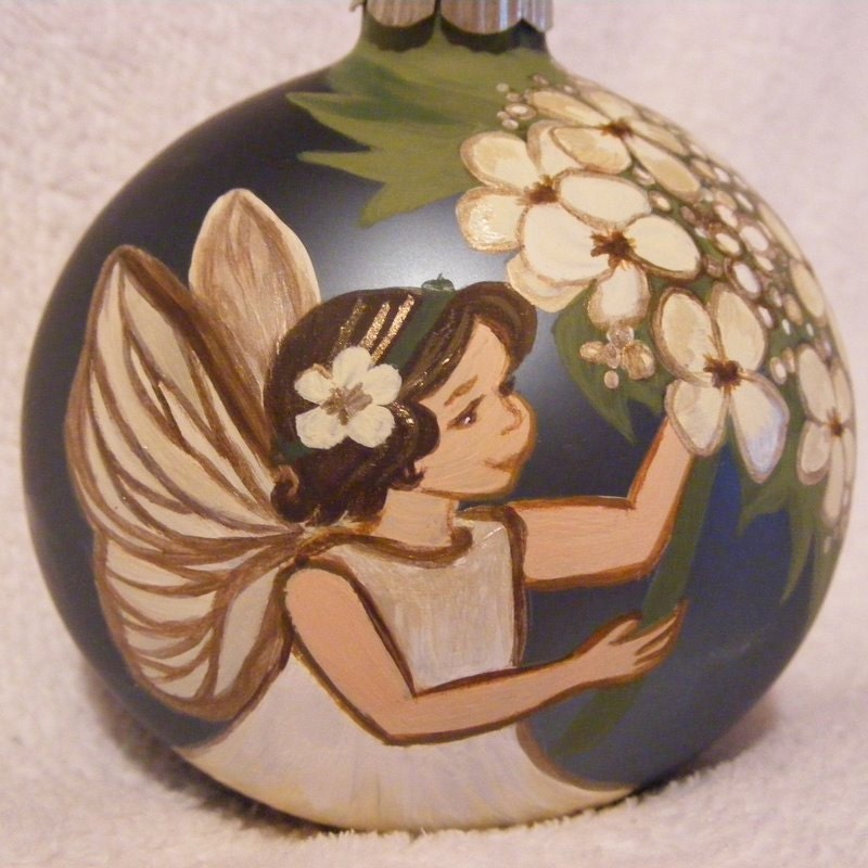 Hand Painted Glass Ornament - Guelder Rose Fairy for Winter