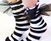 Nightmare before Christmas Sally Costume Socks Striped Black & White with bat wing bows