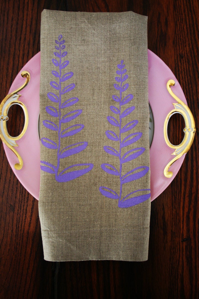 Lilac Fern. Mother's Day Gift.Tea Towel. Natural Linen.