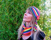 Rainbow Neon Stripe Turban Cap - Size ML - 1000PeaksandPetals