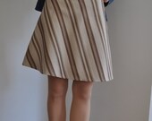On SALE Brown Beige Striped Cotton Blend A-Line  Knee Skirt XS S M