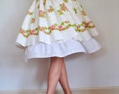 White 50's Cotton Tiered Knee Underskirt  Petticoat  Slip & Scalloped Eyelet Ruffle Trim.  Wedding. Bridesmaid - XS S M L XL