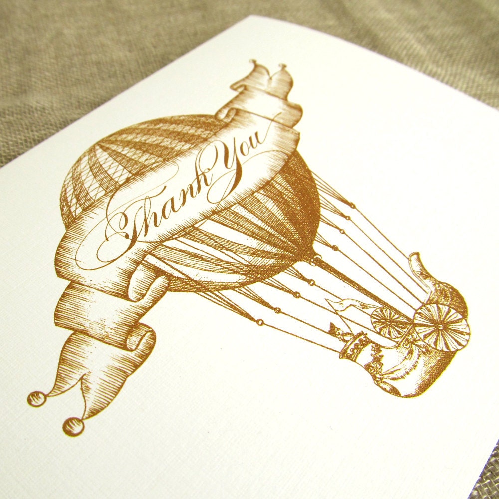 Vintage Hot Air Balloon Thank You Notes Set of 20