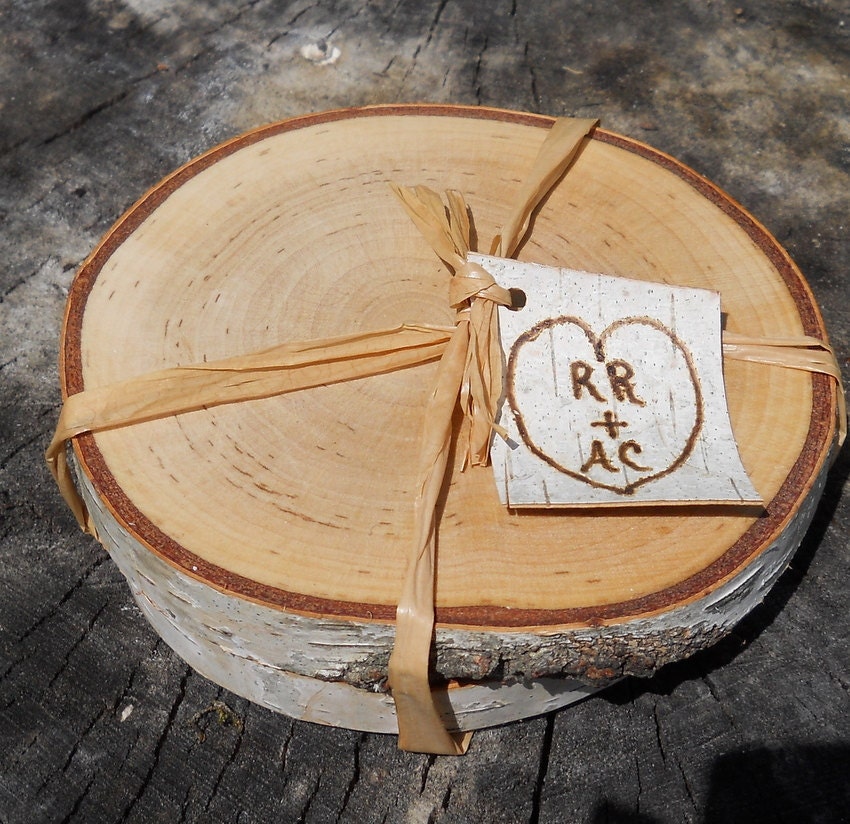 Reserved - 20 Pairs of Personalized Rustic Birch Coasters Wedding Favor
