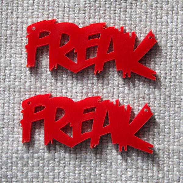 2 x Red laser cut acrylic Freak pendants