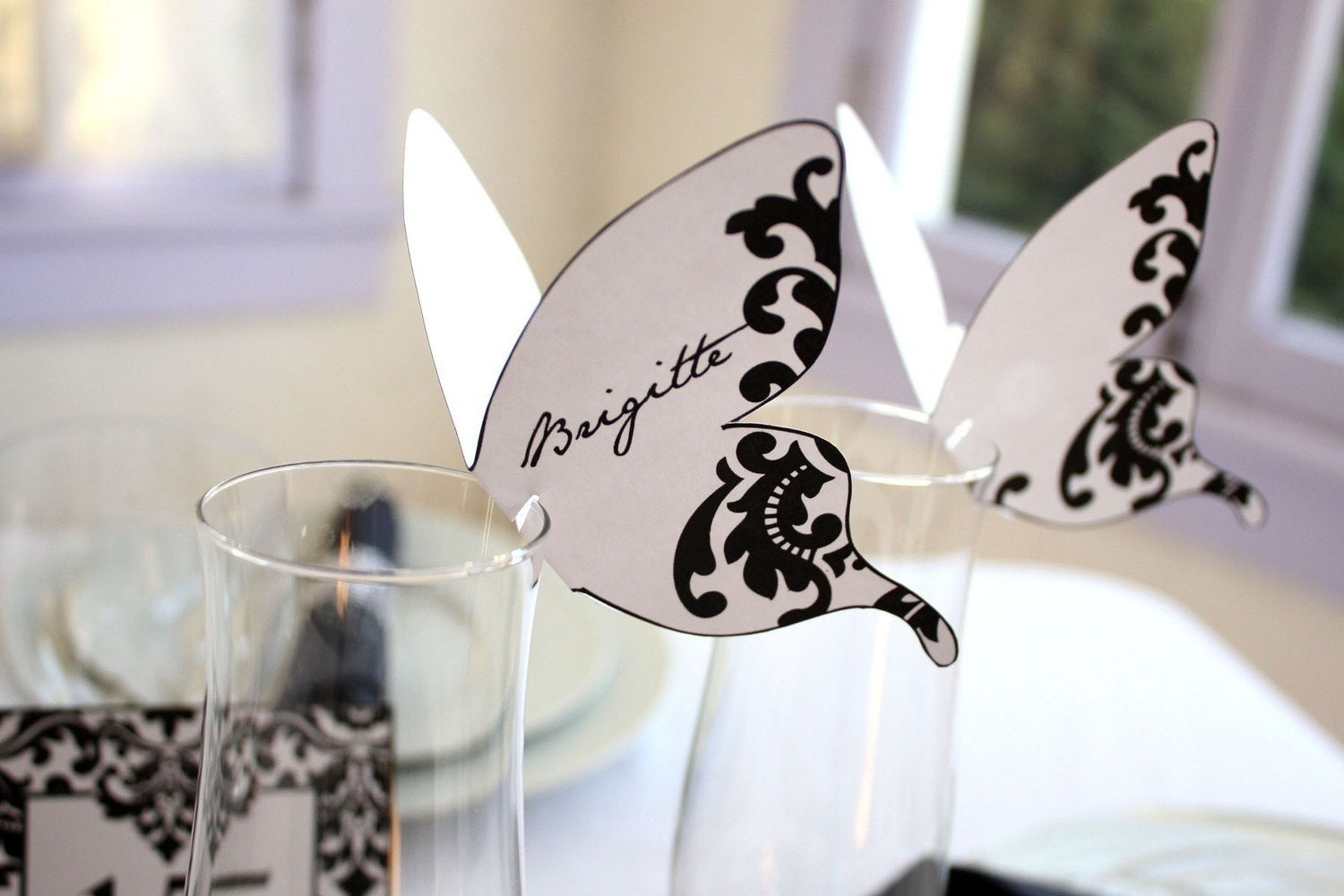 Printable Damask Butterfly Place cards Print As Many As You Need