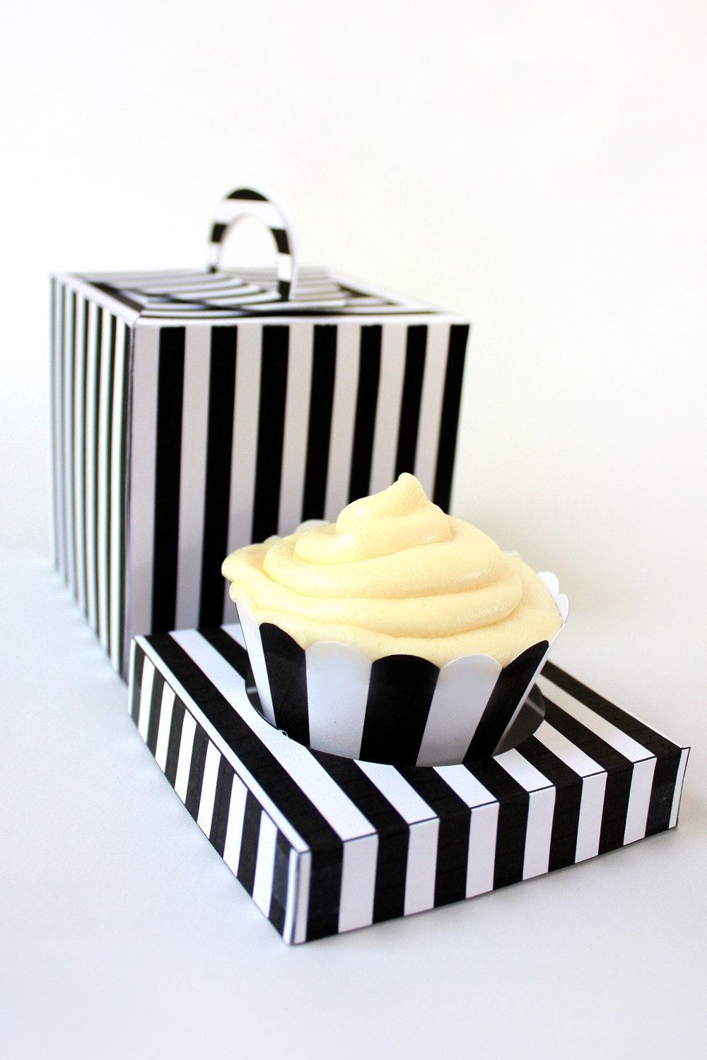 Posh Black and White Stripe Printable Cupcake Holder Box