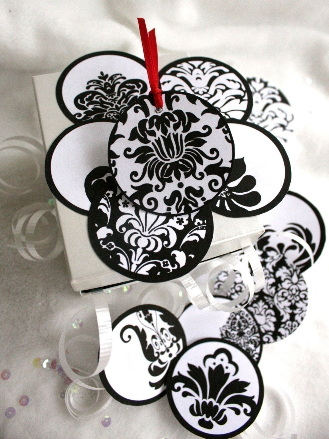 24 Printable Black and White Damask Gift Tags Print As Many As You Like