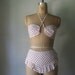 vintage 1940s to 1950s swimsuit / cotton two-piece bikini red polka dots ruffles halter