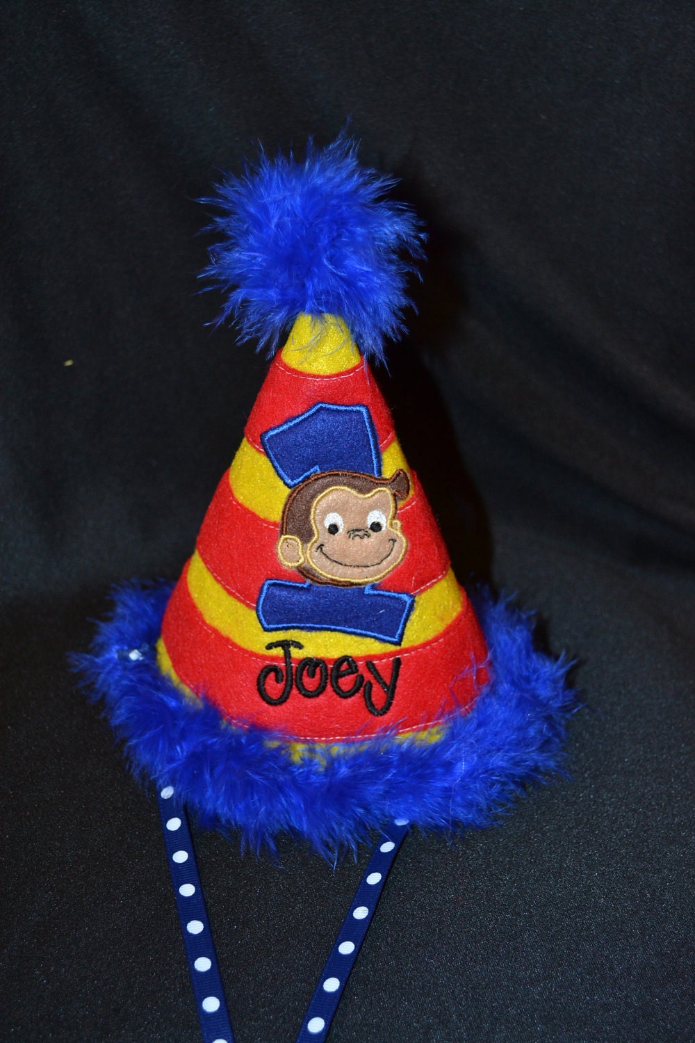1st Birthday Party Hat Monkey theme Inspired by Curious George or have me custom make a hat to match your party theme