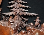 Wood Carving Tree Art, Log Cabin Rustic Wall Hanging Art Decor on Etsy by Gary Burns the Treewiz, Handmade woodworking made in Oregon