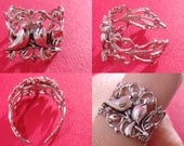 Love bird filigree floral silver adjustable ring
