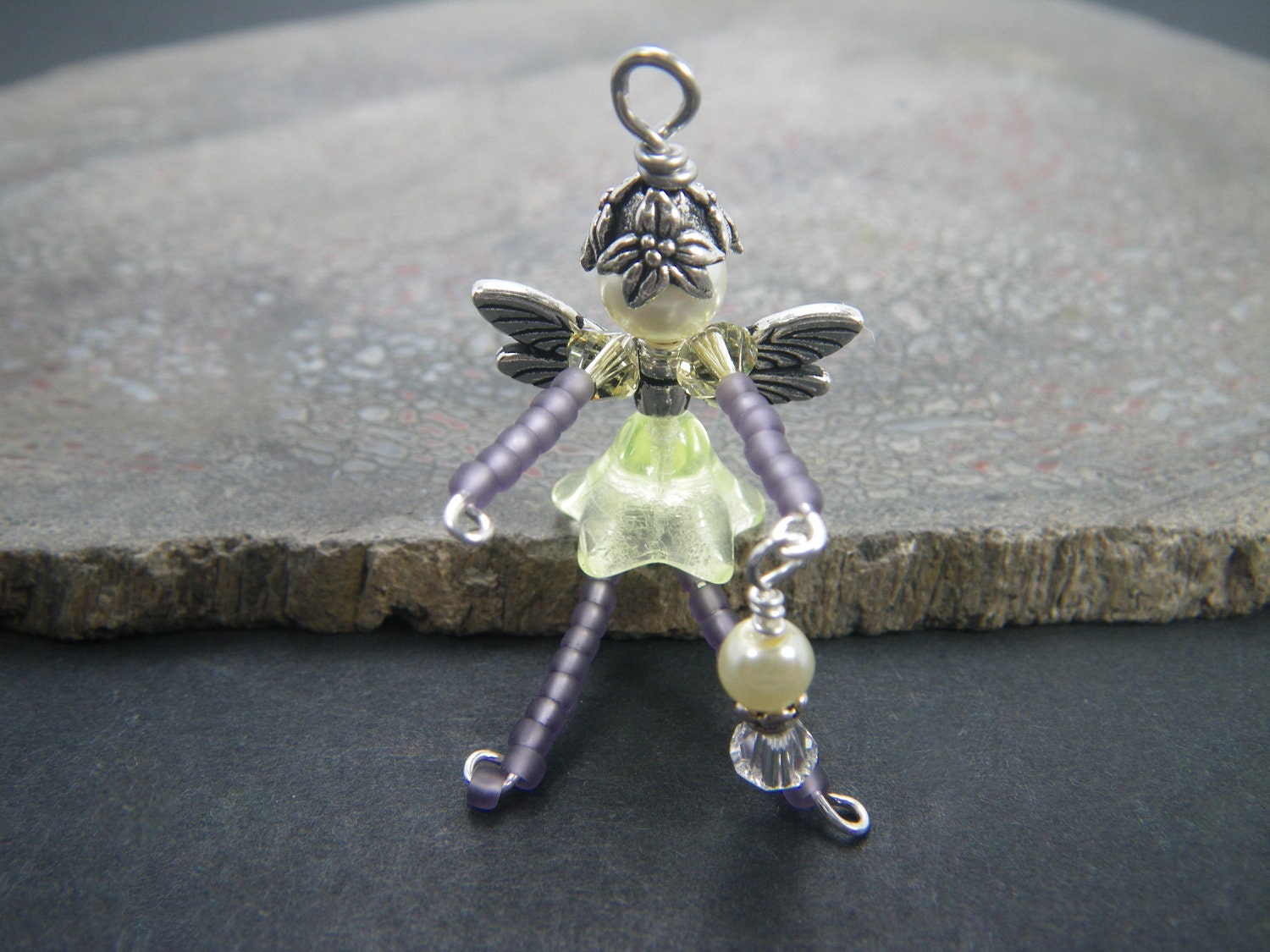 NINA Purple Fairy Charm - Yellow Fairy - Lucky Charm - Cell Phone Charm - Zipper Pull - Fairy Ornament - Rear View Mirror Charm