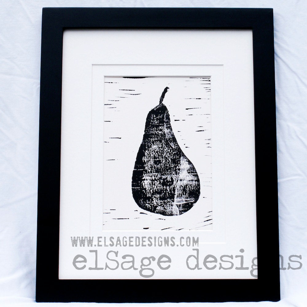 pear art print, Original Pear, limited edition hand pulled, black and white