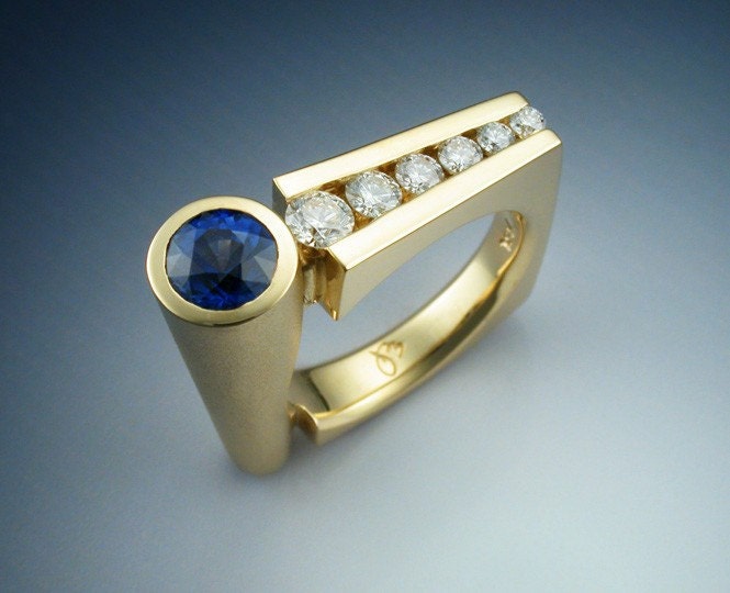 18k Gold Contemporary Sapphire and Diamond Woman's Ring