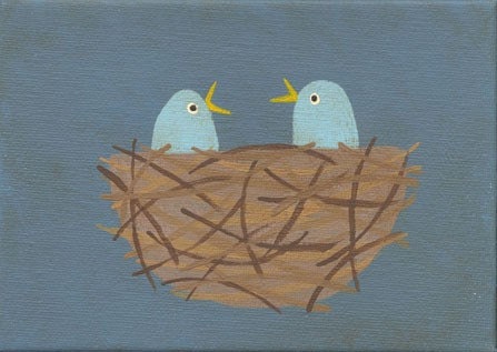 Hungry Birds... ORIGINAL PAINTING 5x7 nursery decor - kids - baby - children