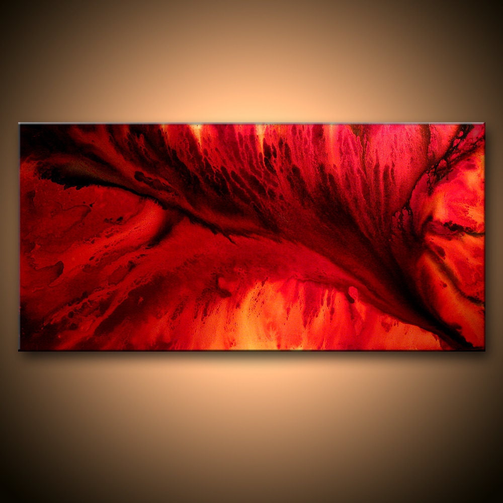 Large Original Abstract painting Red Black Contemporary moder Fine Art by Henry Parsinia 48x24