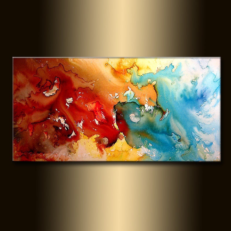 Original Modern Painting, Red And Blue Abstract painting, Contemporary Fine Art by Henry Parsinia Large 48x24