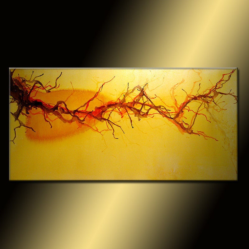 Original Abstract painting, Yellow Vine landscape Modern Art, Contemporary Fine art By Henry Parsinia Large 48x24