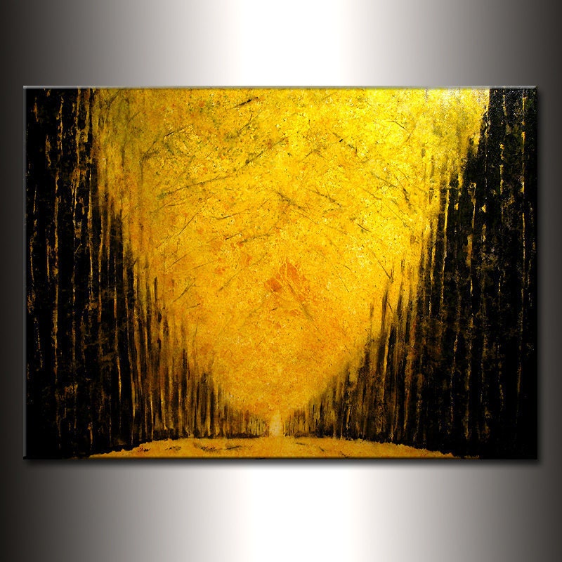 Enormous Original modern landscape autumn pathway Trees Fine Art Gallery Painting by Herny Parsinia Large 48x36