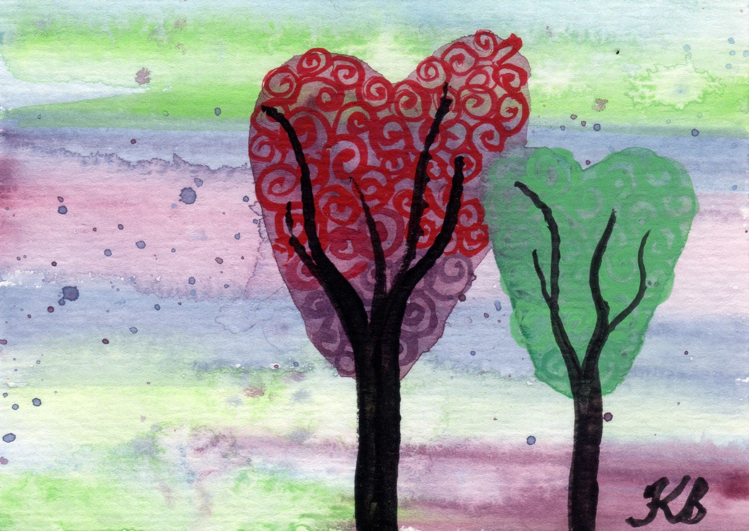 Little Spring Trees - Original watercolor ACEO