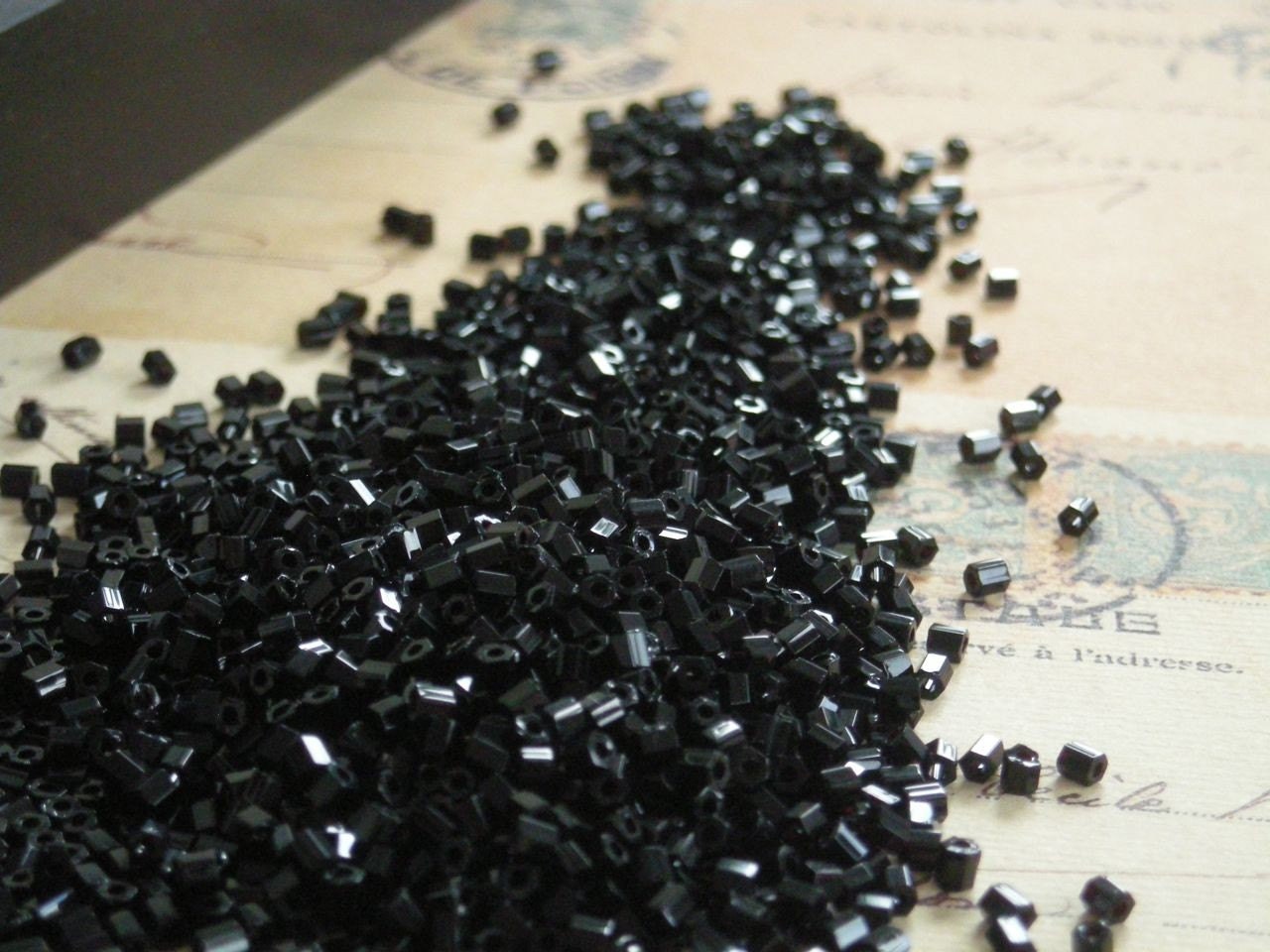 Japanese two cut (hexagon) beads No. 748, jet/black, 10g