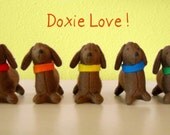 SALE Bag O' Doxies - Set of 5 Dachshunds with Colored Collars and Storage Bag