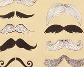 Back in stock, "Where's my mustache" in taupe from Alexander Henry... -half yard